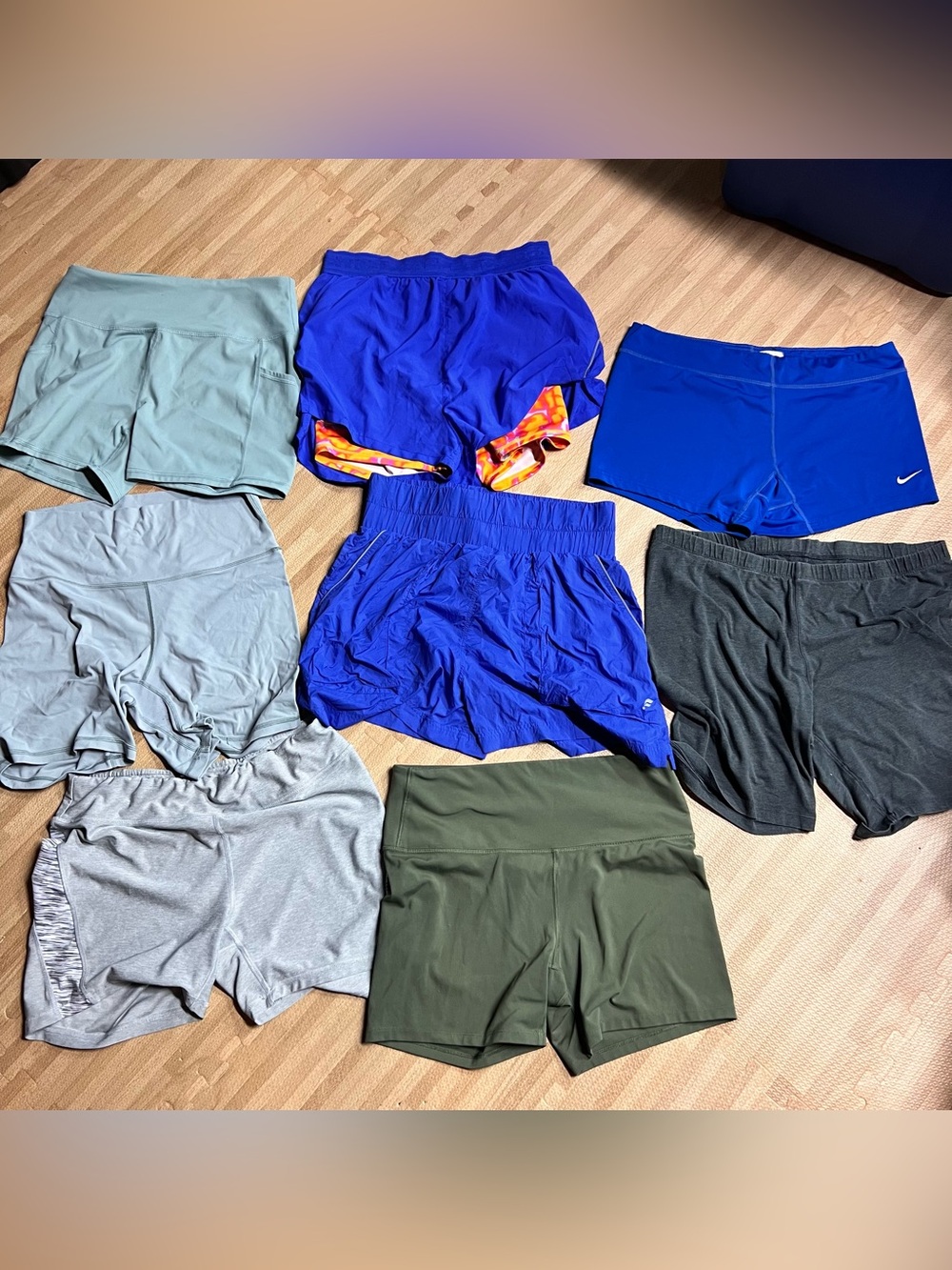 Lot of Active Shorts in Blue, Gray, Olive & Black